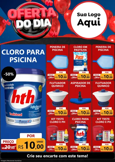 Modelo de Encarte para Encarte A4 Vertical com o tema Oferta do Dia para Produtos para Piscina