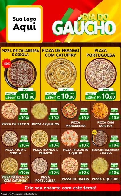 Modelo de Encarte para Encarte Grande com o tema Dia do Gaúcho para Pizzaria
