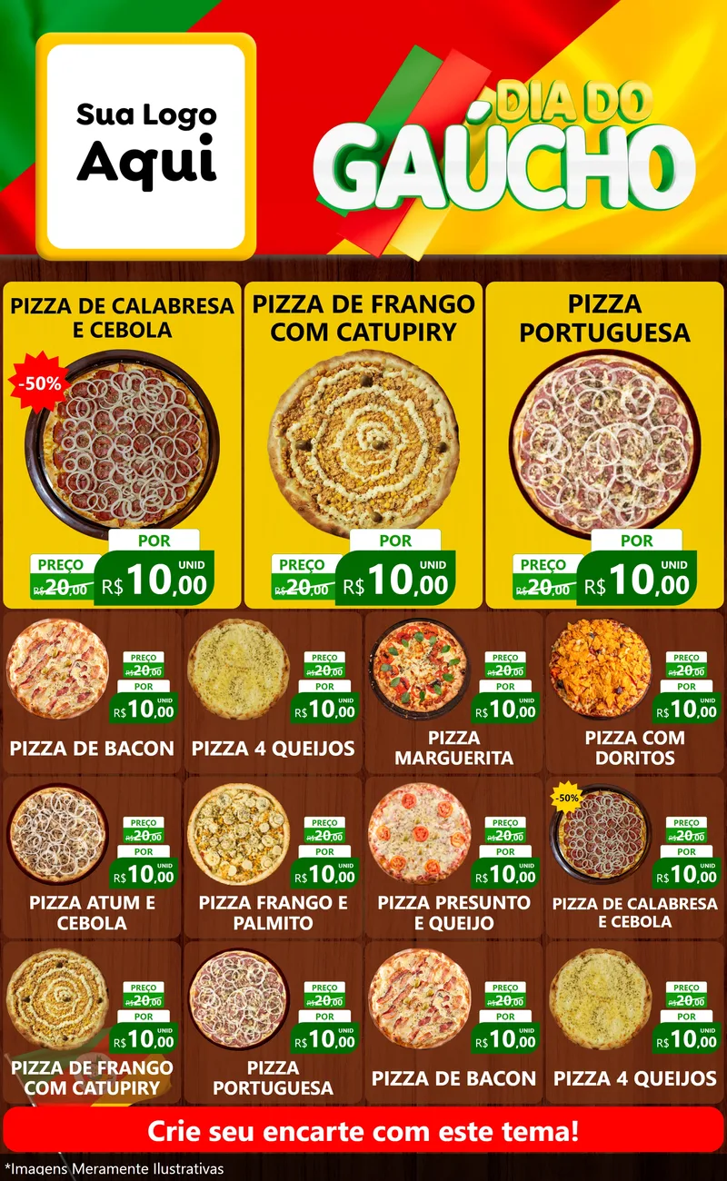Modelo de Encarte para Encarte Grande com o tema Dia do Gaúcho para Pizzaria