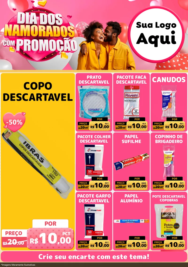 Modelo de Encarte para Encarte A4 Vertical com o tema Dia dos Namorados com Promoção para Embalagens