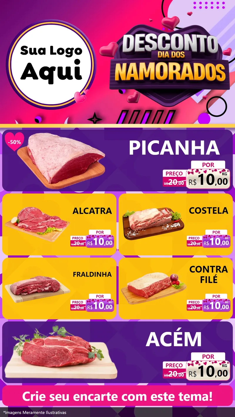 Modelo de TV para TV Vertical com o tema Desconto Dia dos Namorados para Açougue