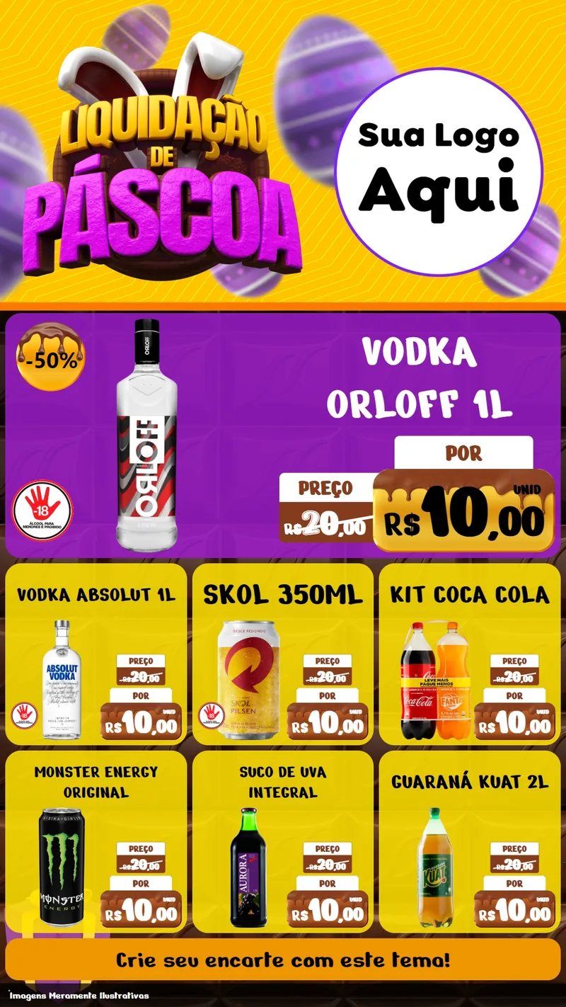 Modelo de Rede Social para Stories com o tema Liquidação de Páscoa para Distribuidora de bebidas
