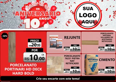 Modelo de Encarte para Encarte A4 Horizontal com o tema Promoção de Aniversário - 10 Anos para Pisos e revestimentos