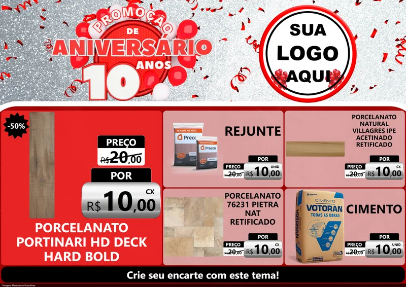 Modelo de Encarte para Encarte A4 Horizontal com o tema Promoção de Aniversário - 10 Anos para Pisos e revestimentos