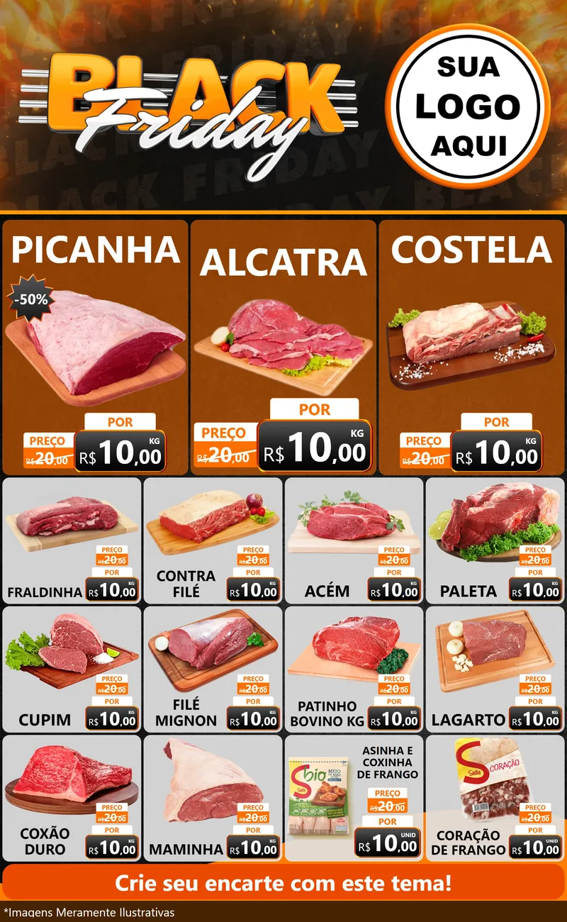 Modelo de Encarte para Encarte Grande com o tema Black Friday para Açougue