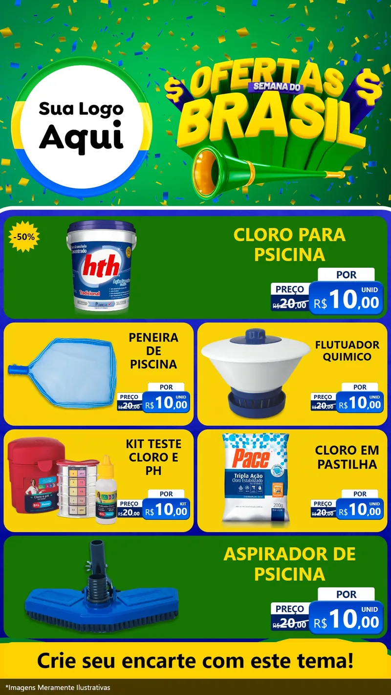 Modelo de TV para TV Vertical com o tema Ofertas Semana do Brasil para Produtos para Piscina