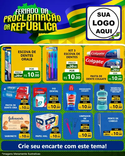 Modelo de Rede Social para Feed Instagram com o tema Feriado da Proclamação da República para Higiene Pessoal