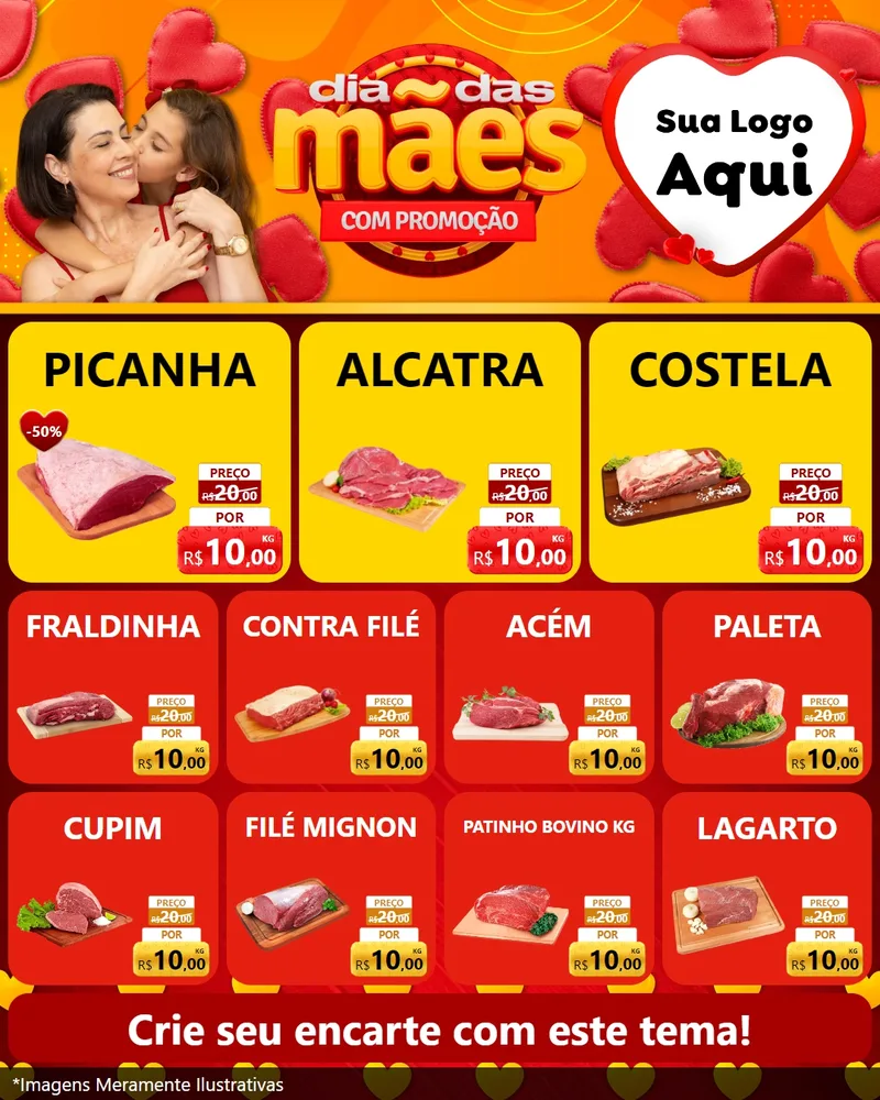Modelo de Rede Social para Feed Instagram com o tema Dia das Mães com Promoção para Açougue