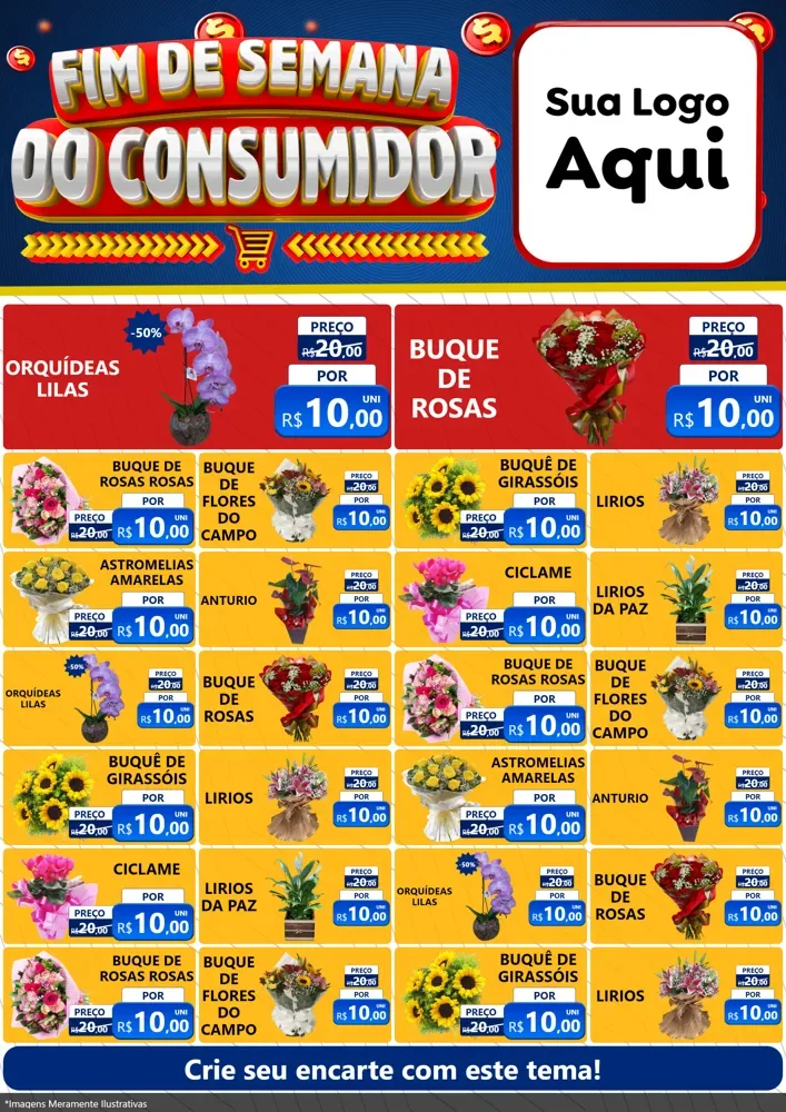 Modelo de Encarte para Encarte A4 Vertical com o tema Fim de Semana do Consumidor para Floricultura e jardim