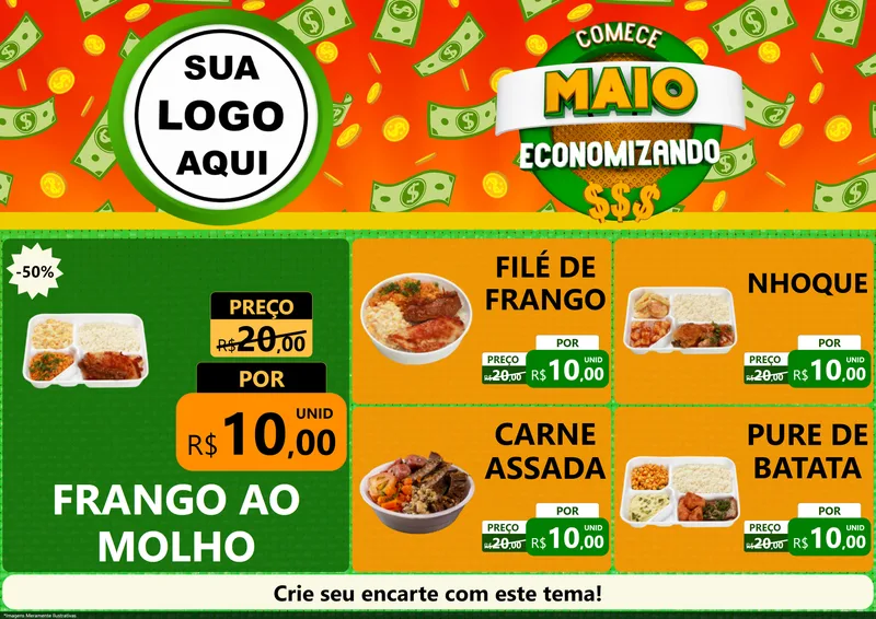 Modelo de Encarte para Encarte A4 Horizontal com o tema Comece Maio Economizando para Restaurante