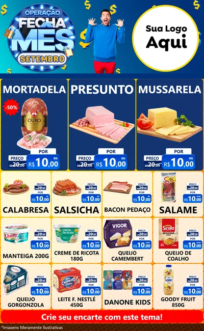 Modelo de Encarte para Encarte Grande com o tema Operação Fecha Mês Setembro para Frios e Laticínios