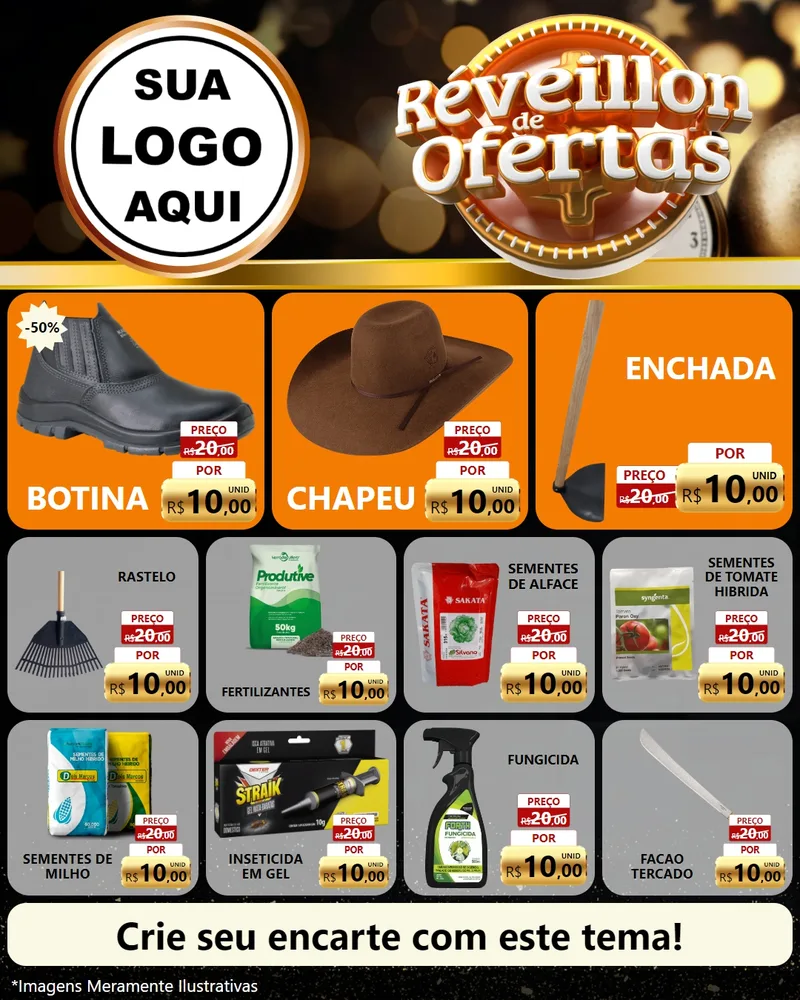 Modelo de Rede Social para Feed Instagram com o tema Réveillon de Ofertas para Agropecuária