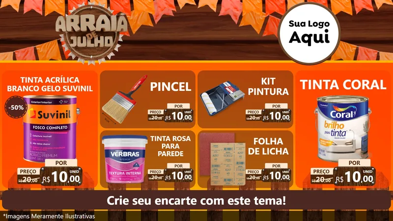 Modelo de TV para TV Horizontal com o tema Arraiá de Julho - Junina para Tintas e Ferramentas