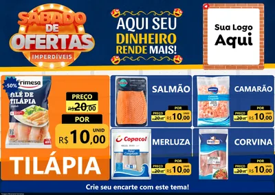 Modelo de Encarte para Encarte A4 Horizontal com o tema Sábado de Ofertas Imperdíveis para Peixaria
