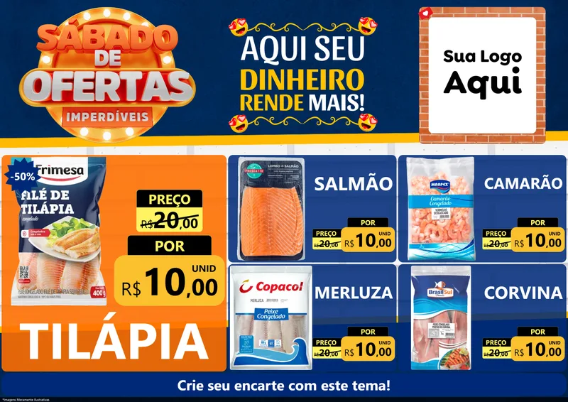 Modelo de Encarte para Encarte A4 Horizontal com o tema Sábado de Ofertas Imperdíveis para Peixaria
