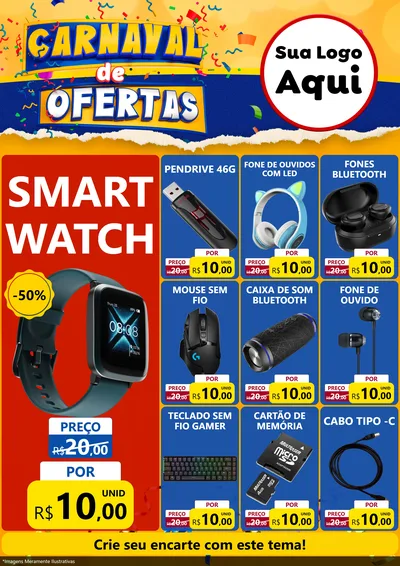 Modelo de Encarte para Encarte A4 Vertical com o tema Carnaval de Ofertas para Informática