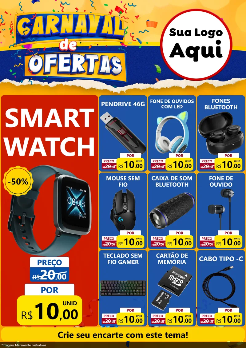 Modelo de Encarte para Encarte A4 Vertical com o tema Carnaval de Ofertas para Informática