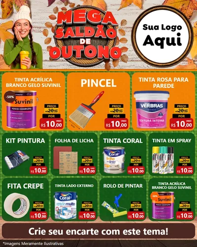 Modelo de Rede Social para Feed Instagram com o tema Mega Saldão de Outono para Tintas e Ferramentas