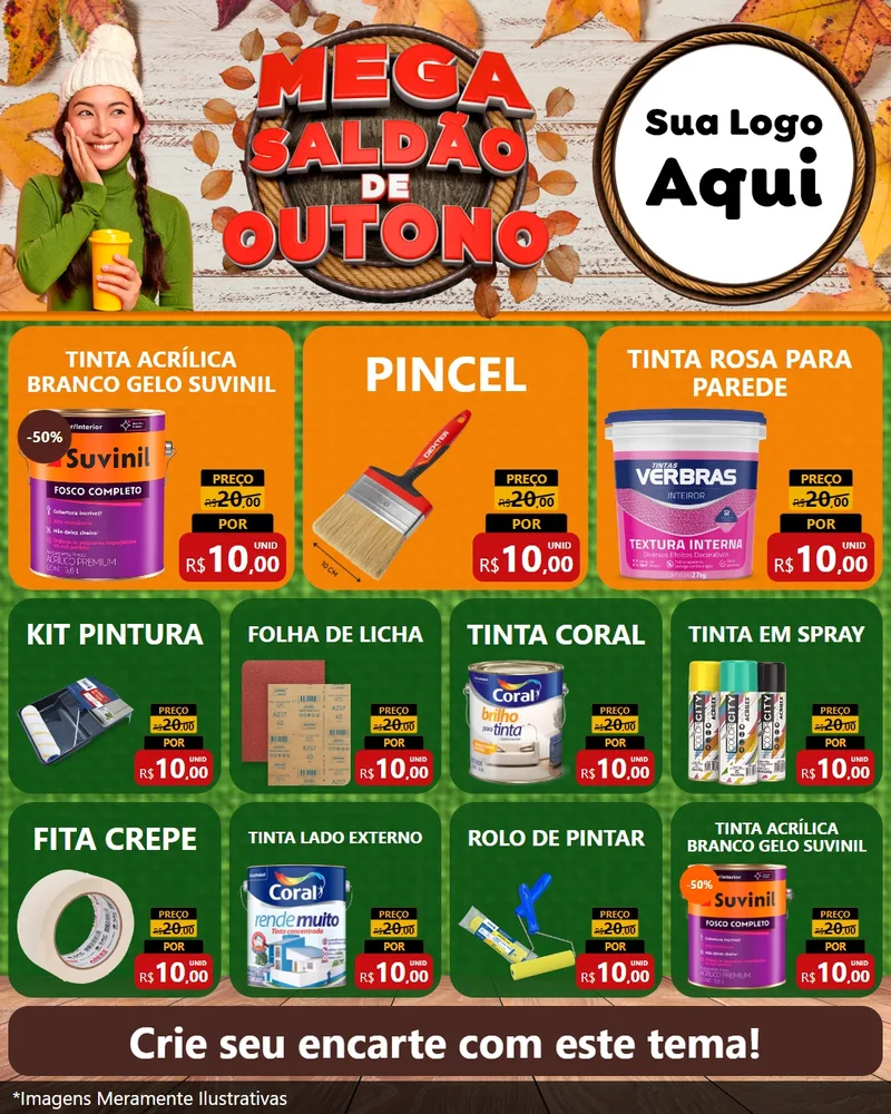 Modelo de Rede Social para Feed Instagram com o tema Mega Saldão de Outono para Tintas e Ferramentas