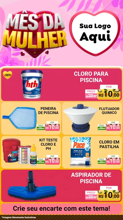 Modelo de TV para TV Vertical com o tema Mês da Mulher para Produtos para Piscina