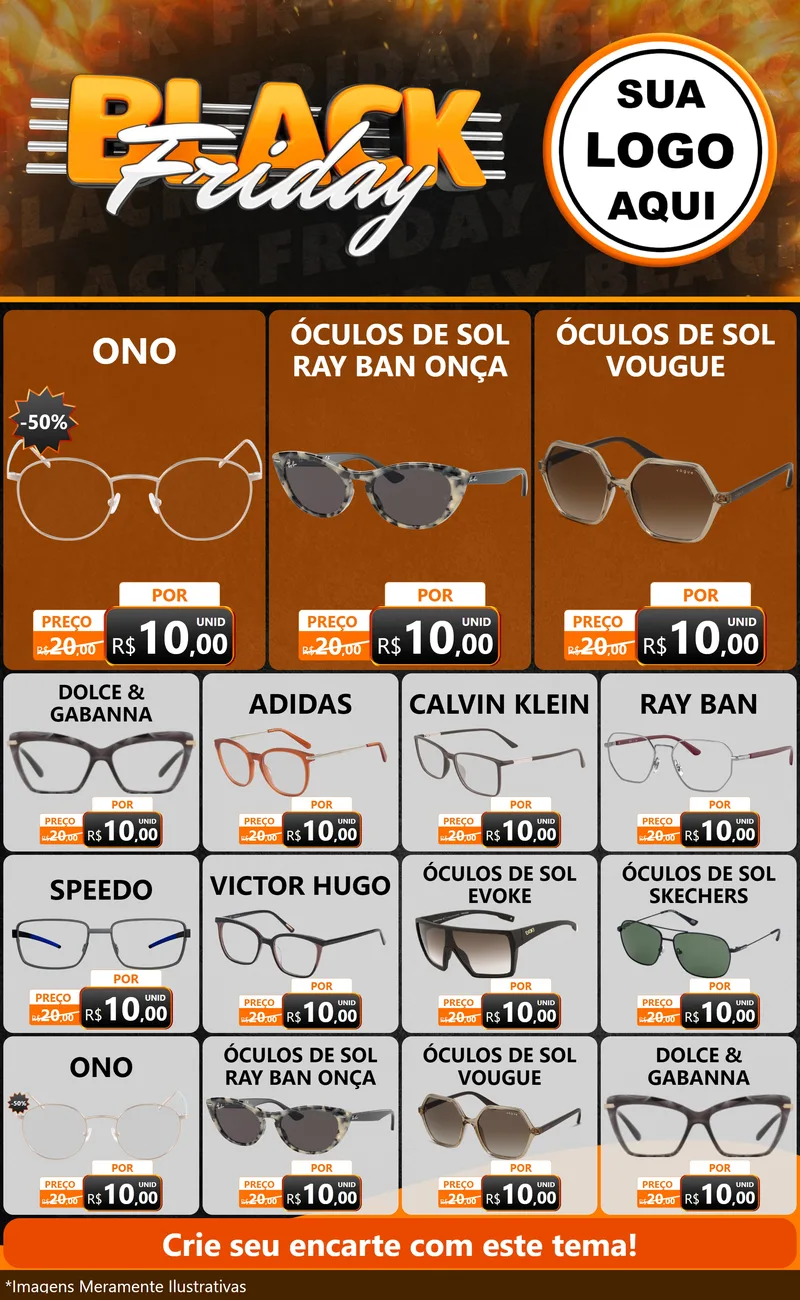 Modelo de Encarte para Encarte Grande com o tema Black Friday para Óticas