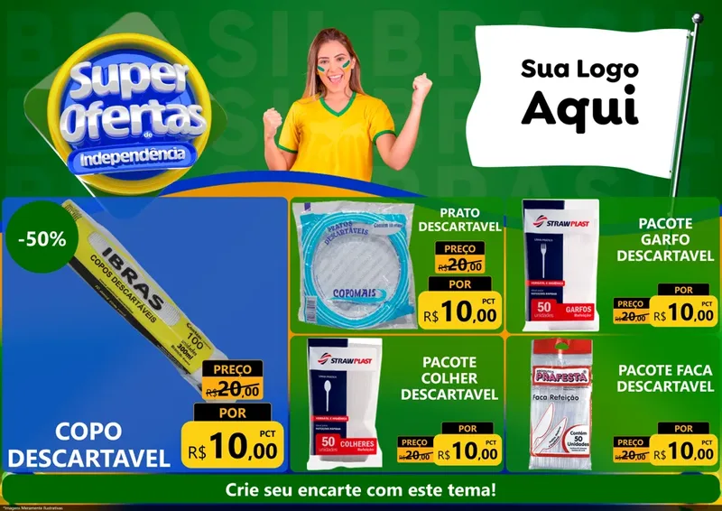 Modelo de Encarte para Encarte A4 Horizontal com o tema Super Ofertas de Independência para Embalagens