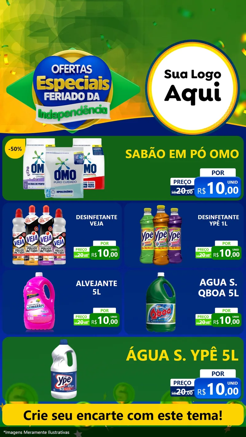 Modelo de TV para TV Vertical com o tema Ofertas Especiais Feriado da Independência para Produtos de Limpeza