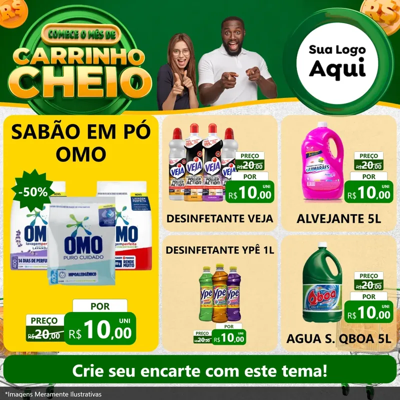 Modelo de Rede Social para Feed Facebook com o tema Carrinho Cheio para Produtos de Limpeza