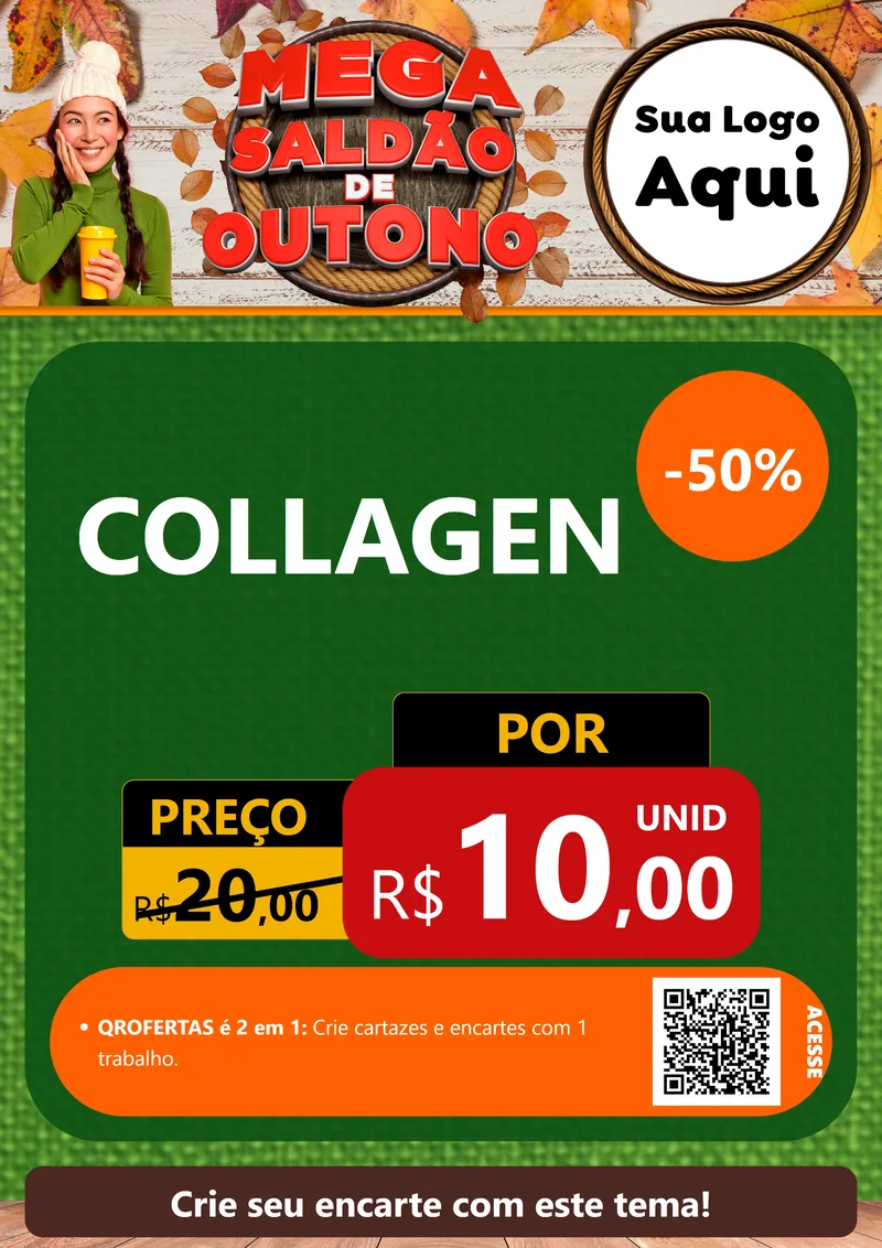 Modelo de Cartaz para Cartaz A4 Vertical com o tema Mega Saldão de Outono para Suplementos alimentares