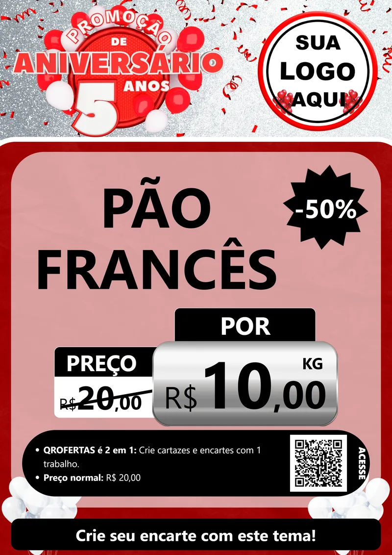 Modelo de Cartaz para Cartaz A4 Vertical com o tema Promoção de Aniversário - 5 Anos para Padaria