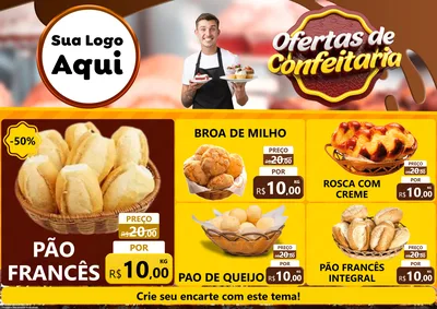 Modelo de Encarte para Encarte A4 Horizontal com o tema Ofertas de Confeitaria para Padaria
