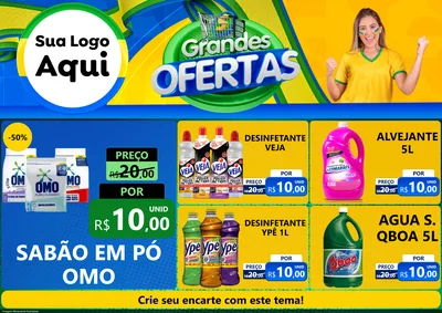 Modelo de Encarte para Encarte A4 Horizontal com o tema Grandes Ofertas para Produtos de Limpeza