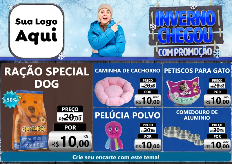 Modelo de Encarte para Encarte A4 Horizontal com o tema Inverno Chegou Com Promoção para Pet Shop