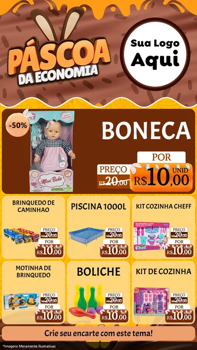 Modelo de Rede Social para Stories com o tema Páscoa da Economia para Brinquedos
