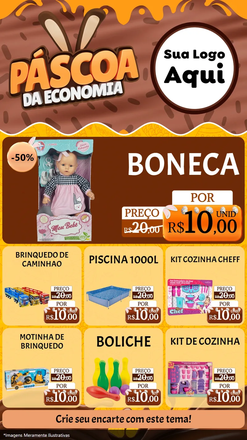 Modelo de Rede Social para Stories com o tema Páscoa da Economia para Brinquedos