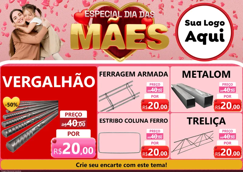Modelo de Encarte para Encarte A4 Horizontal com o tema Especial Dia Das Mães para Ferragens