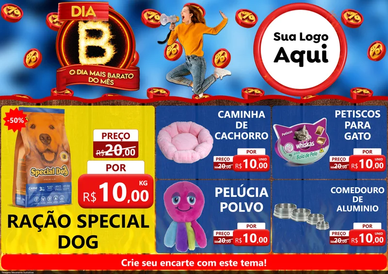 Modelo de Encarte para Encarte A4 Horizontal com o tema Dia B - O Dia Mais Barato Do Mês para Pet Shop