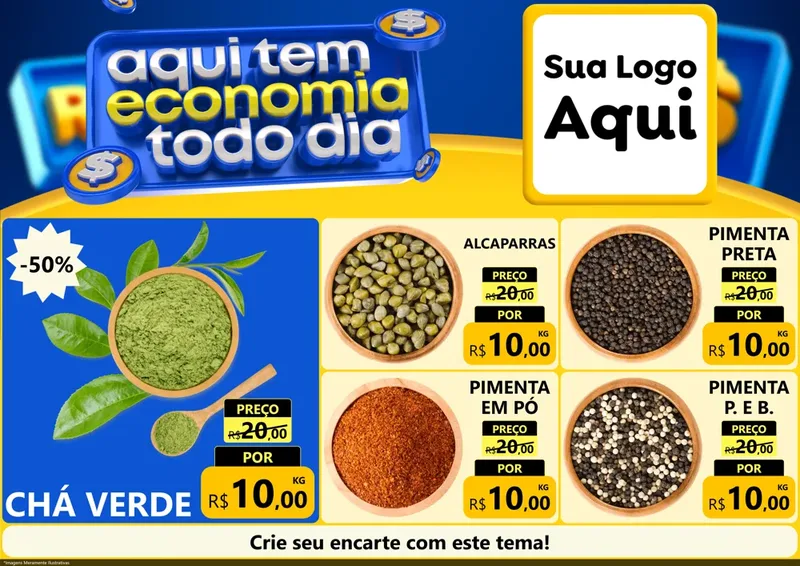 Modelo de Encarte para Encarte A4 Horizontal com o tema Aqui Tem Economia Todo Dia para Produtos Naturais