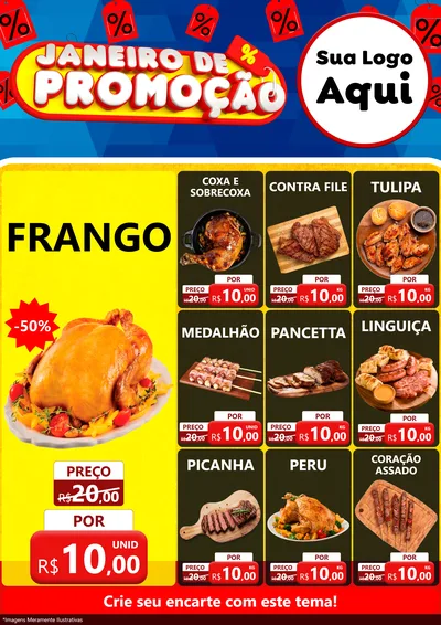Modelo de Encarte para Encarte A4 Vertical com o tema Janeiro de Promoção para Assados