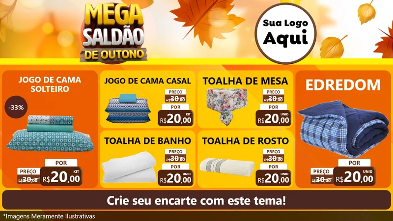 Modelo de TV para TV Horizontal com o tema Mega Saldão de Outono para Cama, Mesa e Banho