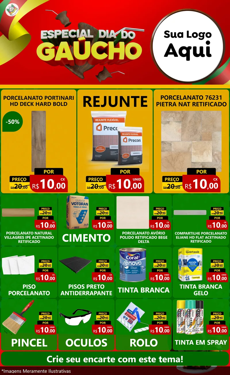 Modelo de Encarte para Encarte Grande com o tema Especial Dia do Gaúcho para Pisos e revestimentos