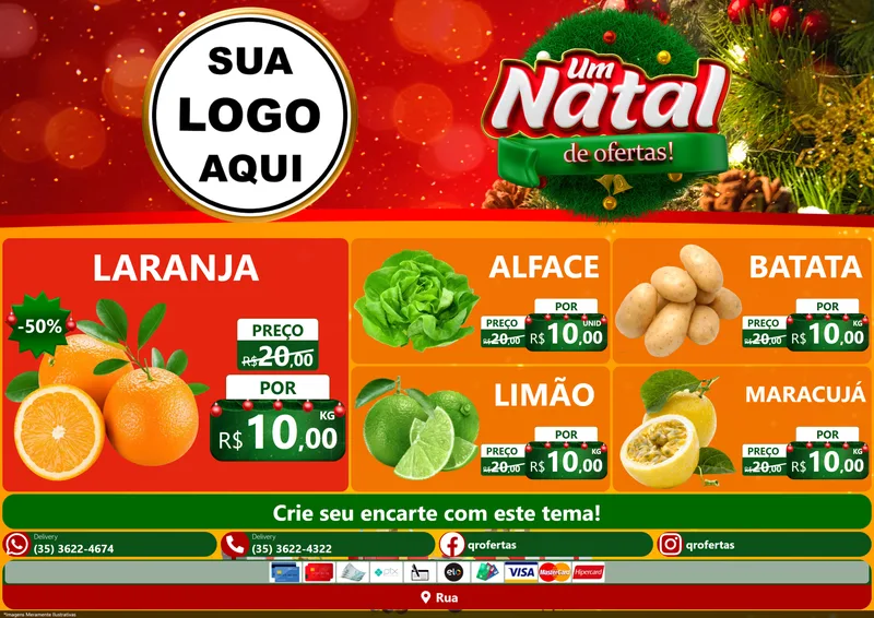 Modelo de Encarte para Encarte A4 Horizontal com o tema Um Natal de Ofertas para Hortifrúti