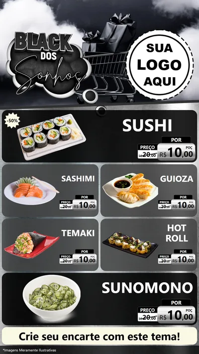 Modelo de TV para TV Vertical com o tema Black dos Sonhos para Comida japonesa