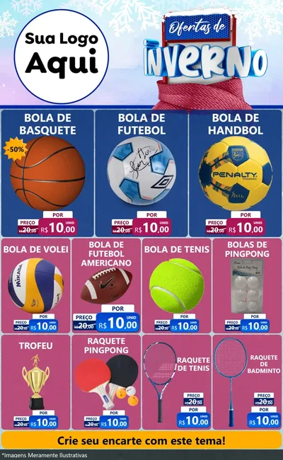 Modelo de Encarte para Encarte Grande com o tema Ofertas de Inverno para Artigos Esportivos