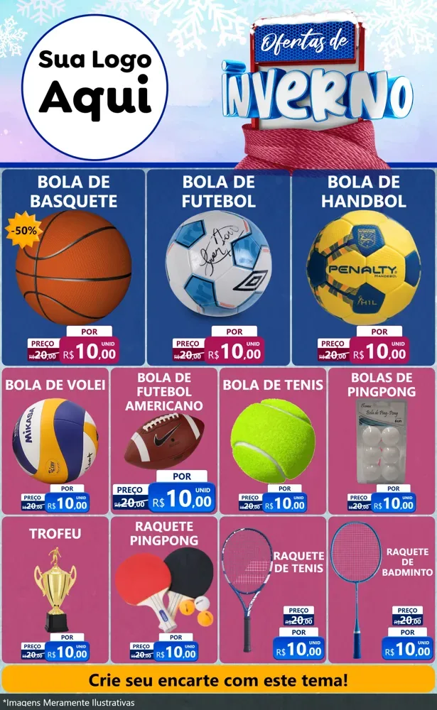 Modelo de Encarte para Encarte Grande com o tema Ofertas de Inverno para Artigos Esportivos