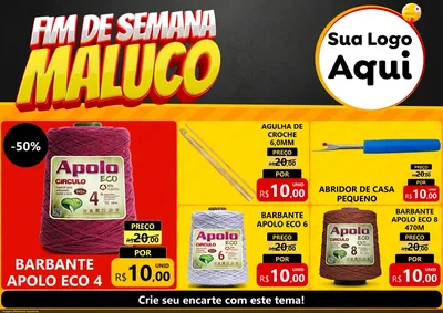 Modelo de Encarte para Encarte A4 Horizontal com o tema Final de Semana Maluco para Armarinho e Aviamentos