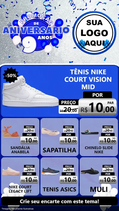 Modelo de Rede Social para Stories com o tema Promoção de Aniversário - 9 Anos para Calçados