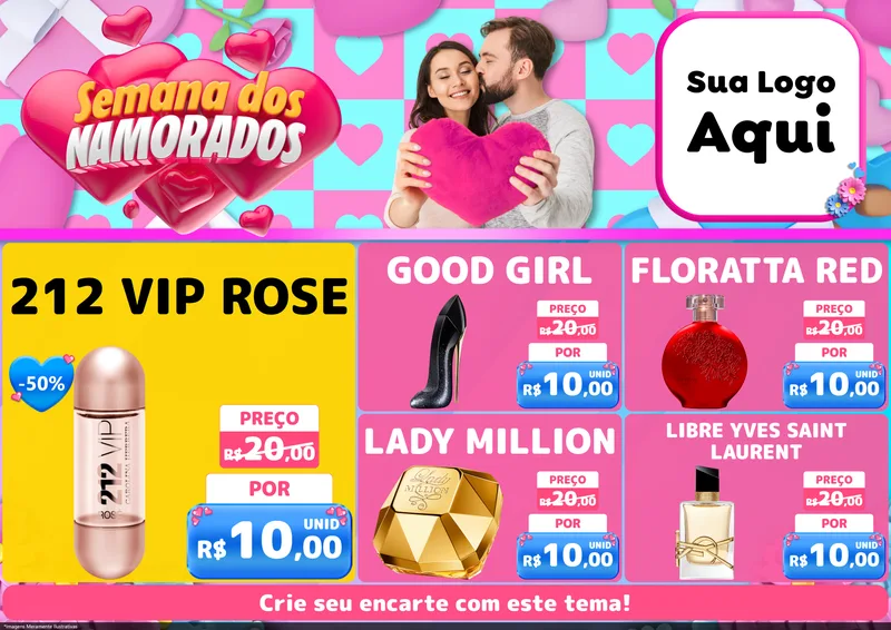 Modelo de Encarte para Encarte A4 Horizontal com o tema Semana dos Namorados para Perfumes