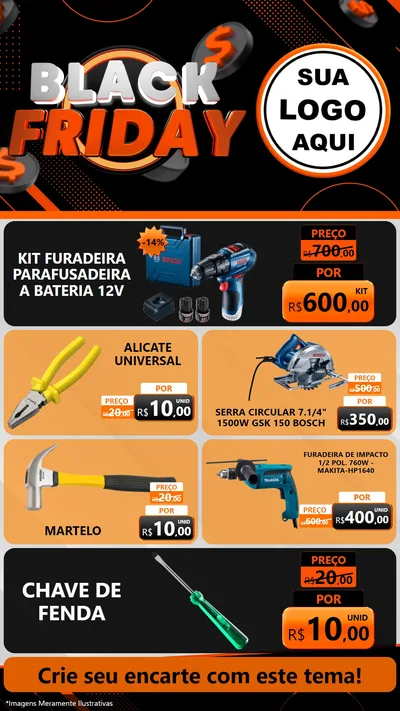 Modelo de TV para TV Vertical com o tema Black Friday para Maquinas e Ferramentas