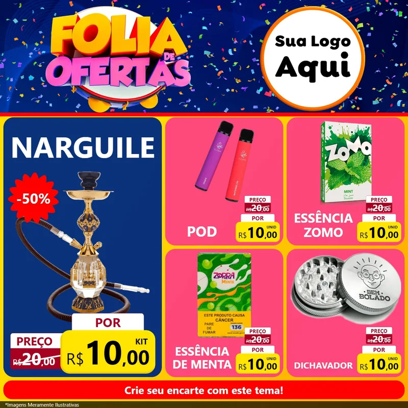 Modelo de Rede Social para Feed Facebook com o tema Folia de Ofertas para Tabacaria